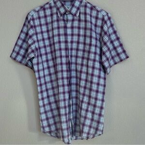 PETER MILLAR Linen Blend Button Down Shirt Purple Plaid Men’s Medium Summer